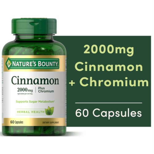 Nature’s Bounty Cinnamon + Chromium Sugar Metabolism Support Capsules, 2000mg Perspective: front
