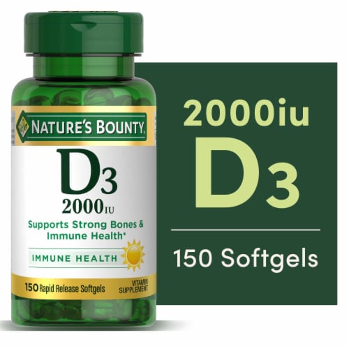 Nature’s Bounty® D3 Softgels 50mcg Perspective: front
