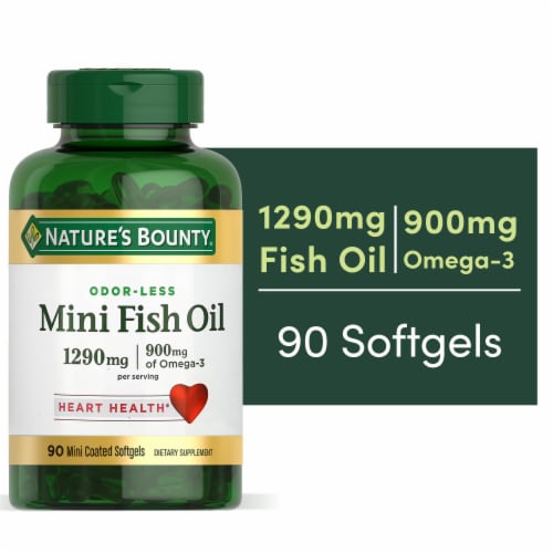 Nature's Bounty Mini Fish Oil Odorless Supports Heart Health Softgels, 1290 Mg Perspective: front