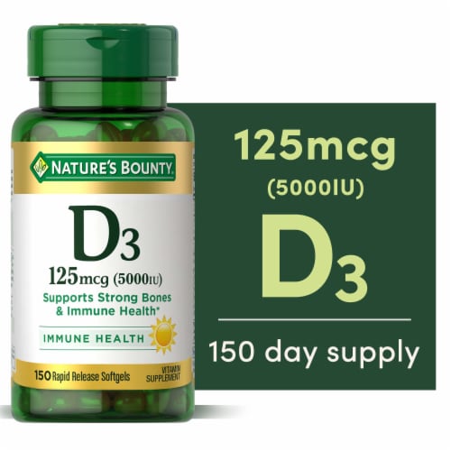 Nature's Bounty® D3 Softgels 125mcg Perspective: front