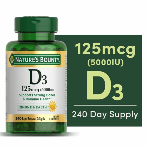 Nature’s Bounty Vitamin D3 125 mcg Immune Support Softgels Perspective: front