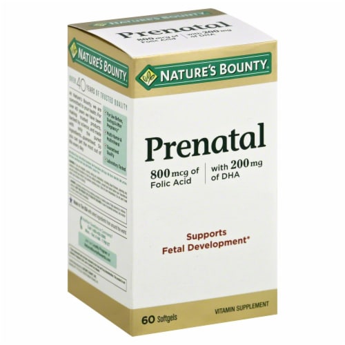 Nature's Bounty Prenatal 800 mcg of Folic Acid with 200 mg of DHA Softgels Perspective: front