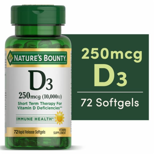 Nature's Bounty Vitamin D3 Immune Support Softgels, 250 mcg Perspective: front