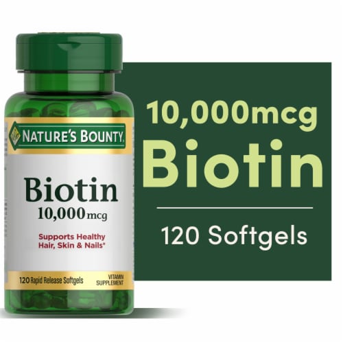 Nature’s Bounty Biotin Supports Health Hair, Skin & Nails Sofgels, 10000 mcg Perspective: front