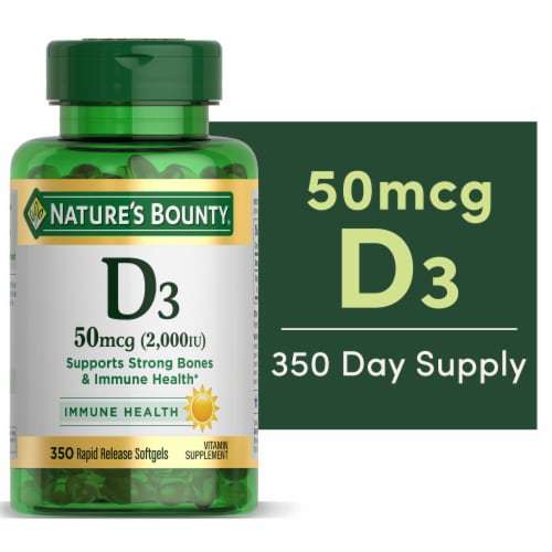 Nature’s Bounty Vitamin D Immune Support Softgels, 2000 IU Perspective: front