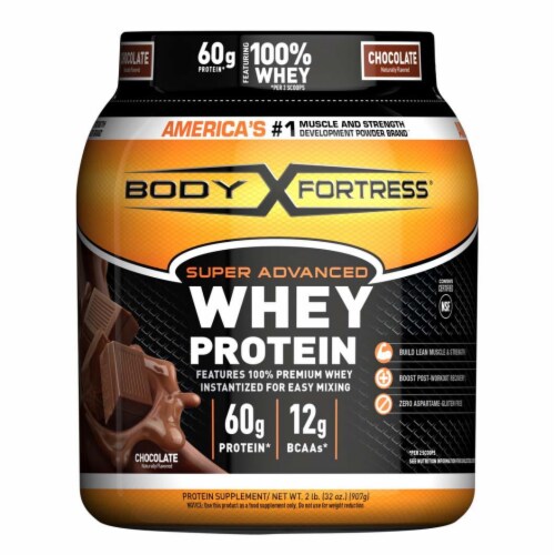 Body Fortress® Chocolate Whey Protein Powder Perspective: front