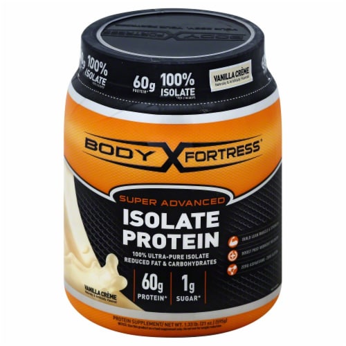 Body Fortress Super Advanced Vanilla Creme Isolate Protein Perspective: front
