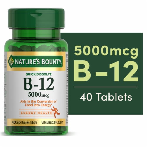 Nature's Bounty Vitamin B12 Energy Support Tablets, 5000 mcg Perspective: front