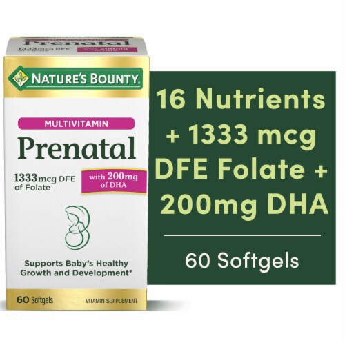 Nature's Bounty Women's Prenatal Multivitamin + DHA Softgels, 200mg Perspective: front