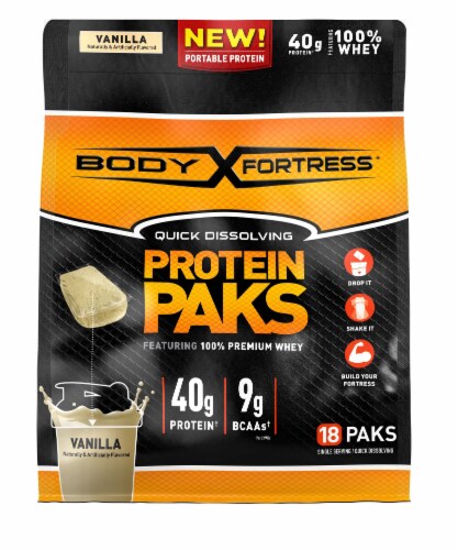 Body Fortress Vanilla Protein Paks Perspective: front