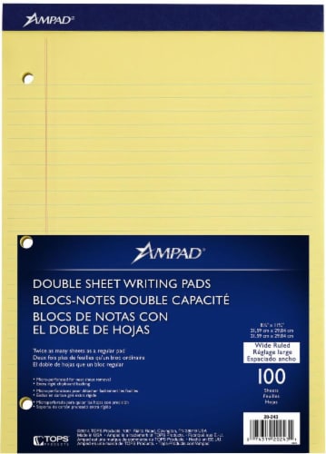 Ampad Wide Ruled Double Sheet Writing Pad - 100 Sheets - Yellow Perspective: front