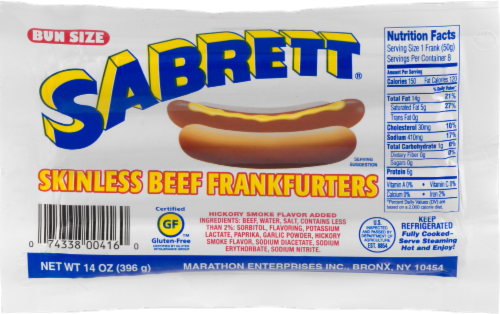 Sabrett Skinless Beff Franfurters Bun Length Perspective: front