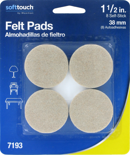 Softtouch® by Waxman Self-Stick Felt Pads - 8 Pack - Tan - 1.5 Inch Perspective: front