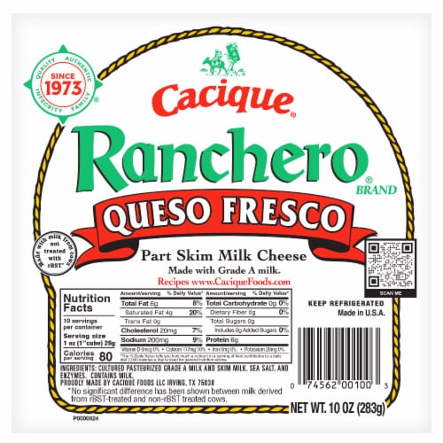 Cacique® Ranchero® Part Skim Milk Queso Fresco Cheese Perspective: front