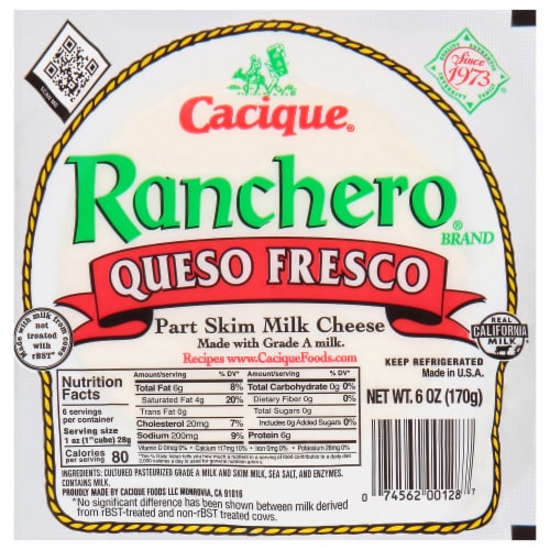 Cacique® Ranchero® Queso Fresco Part Skim Milk Cheese Wheel Perspective: front