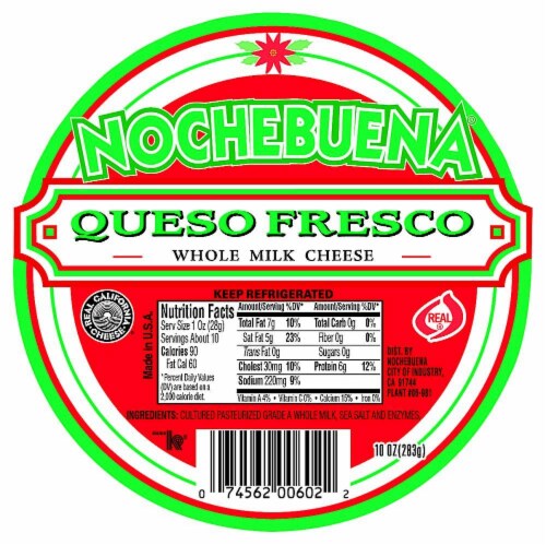 Nochebuena Queso Fresco Whole Milk Cheese Perspective: front