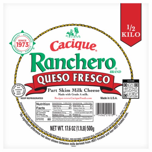 Cacique® Ranchero Queso Fresco Part Skim Milk Cheese Perspective: front
