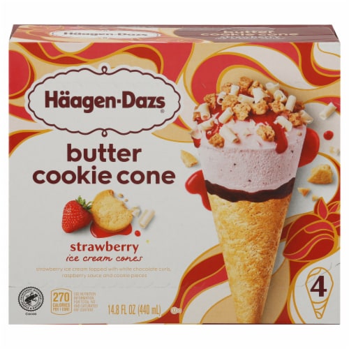 Haagen-Dazs® Butter Cookie Cone Strawberry Ice Cream Cones Perspective: front