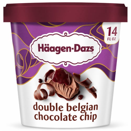 Haagen-Dazs Double Belgian Chocolate Chip Ice Cream, 14 Oz. Perspective: front