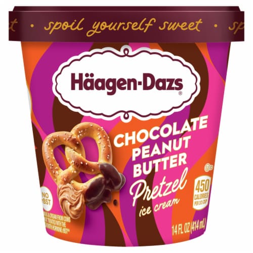 Haagen Dazs® Chocolate Peanut Butter Pretzel Ice Cream Pint Perspective: front