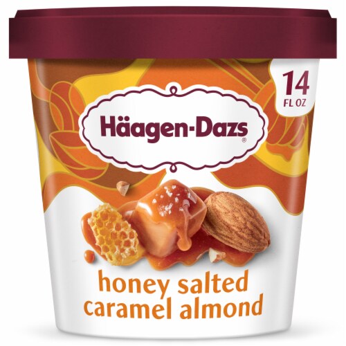 Haagen-Dazs Honey Salted Caramel Almond Ice Cream, 14 Oz. Perspective: front