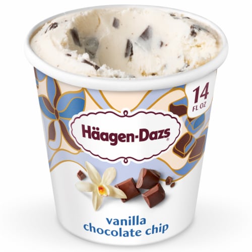 Haagen-Dazs Vanilla Chocolate Chip Ice Cream, 14oz Perspective: front