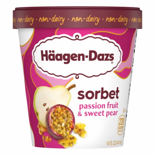 Haagen-Dazs® Non-Dairy Passion Fruit and Sweet Pear Sorbet Pint Perspective: front