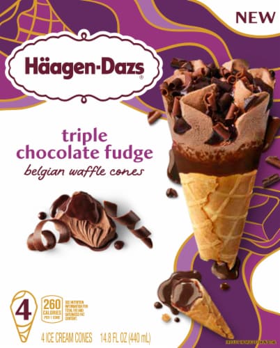 Haagen-Dazs® Triple Chocolate Fudge Ice Cream Cones Perspective: front