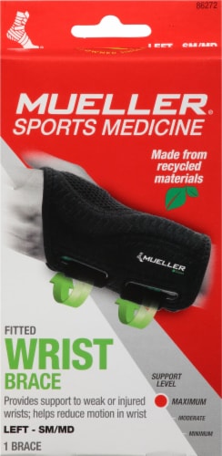 Mueller Green Fitted Wrist Brace, Black, One Size Fits Most, Right Hand 