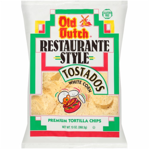 Old Dutch Restaurante Style White Corn Tostados Premium Tortilla Chips Perspective: front