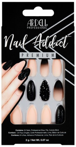 Ardell Nail Addict Premium Black Stud and Pink Ombre False Nail Kit Perspective: front