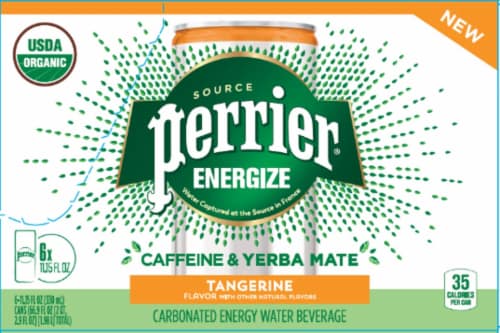 Perrier Energize Caffeine & Yerba Mate Tangerine Carbonated Beverage Perspective: front
