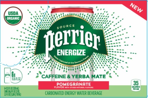 Perrier Energize Caffeine & Yerba Mate Pomegranate Carbonated Beverages Perspective: front