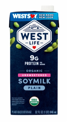 West Life Organic Unsweetened Plain Soymilk Perspective: front
