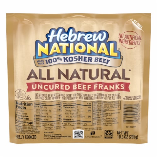 Hebrew National All Natural Uncured Beef Franks Perspective: front