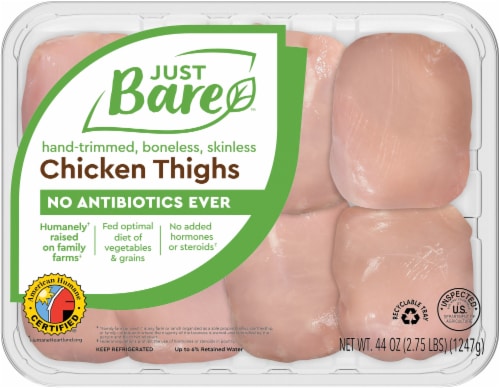 Just Bare Boneless Skinless Fresh Chicken Thighs Perspective: front