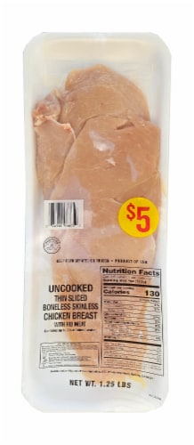 Uncooked Sliced Boneless Skinless Chicken Breast With Rib Meat Perspective: front