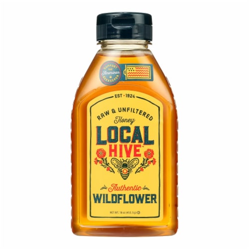 Local Hive 100% Pure Raw & Unfiltered Honey - Case of 6 - 16 oz. Perspective: front