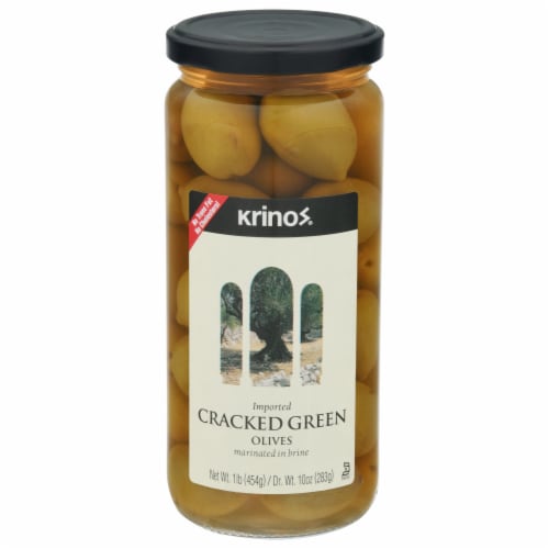 Krinos® Cracked Green Olives Perspective: front
