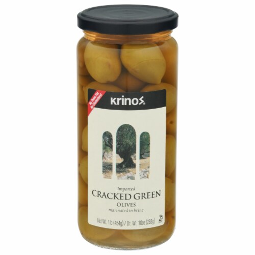 Krinos® Cracked Green Olives Perspective: front