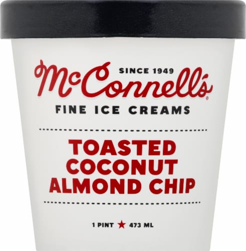 McConnell's Toasted Coconut Almond Chip Ice Cream Pint Perspective: front