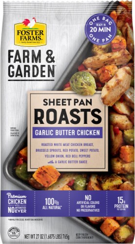 Foster Farms® Farm & Garden Garlic Butter Chicken Sheet Pan Roast Frozen Meal Perspective: front
