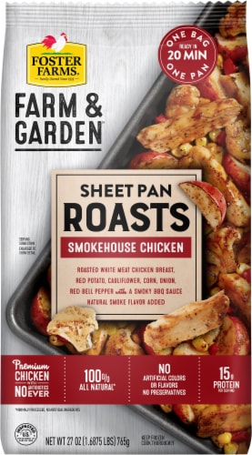 Foster Farms® Farm & Garden Smokehouse Chicken Sheet Pan Roast Frozen Meal Perspective: front