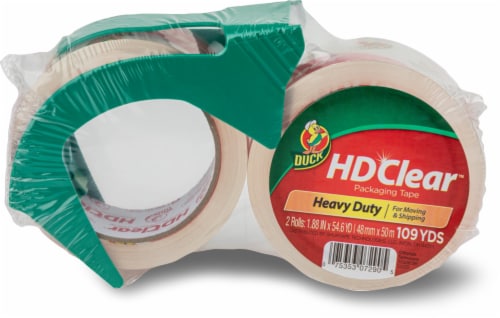 Duck® HD Clear Heavy-Duty Packaging Tape & Dispenser Perspective: front