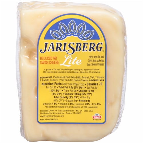 Jarlsberg Lite Reduced Fat Swiss Wedge Cheese Perspective: front