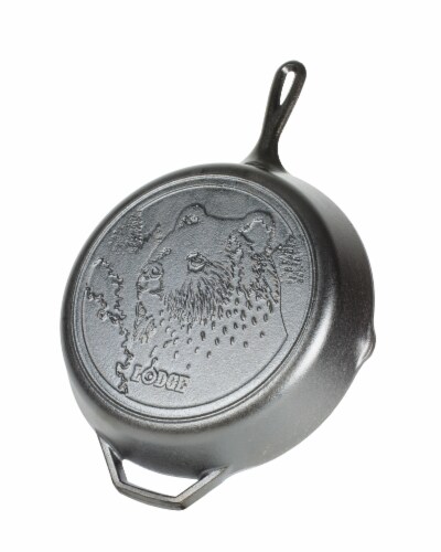 Lodge Wildlife Series Skillet with Bear Scene Perspective: front