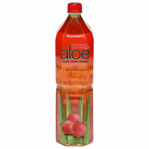 Iberia Strawberry Aloe Vera Drink with Pure Aloe Pulp 50.8 fl oz Perspective: front