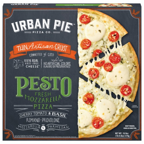 Urban Pie Pizza Co. Thin Artisan Crust Pesto Fresh Mozzarella Frozen Pizza Perspective: front