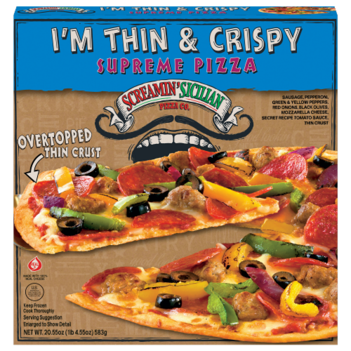 Screamin' Sicilian® Supreme Thin & Crispy Crust Frozen Pizza Perspective: front