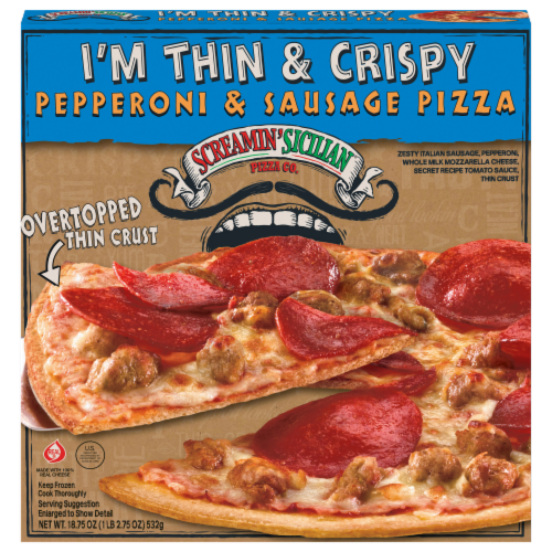 Screamin' Sicilian™ Thin & Crispy Pepperoni & Sausage Frozen Pizza Perspective: front
